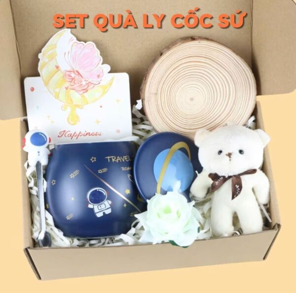 Set Quà Tặng Cốc Ly Sứ Dễ Thương Kèm Hộp Túi Giấy Kraft