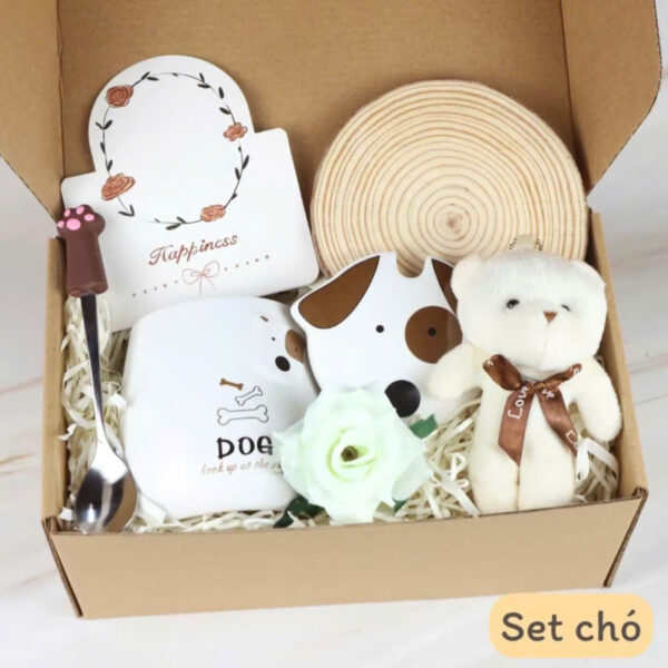 Set Quà Tặng Cốc Ly Sứ Dễ Thương Kèm Hộp Túi Giấy Kraft